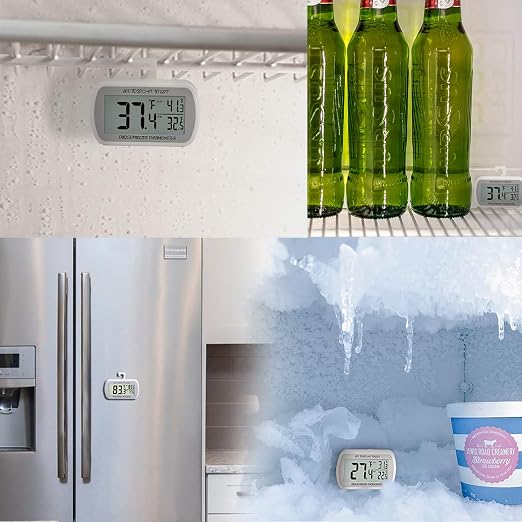 AEVETE 12 Pack Waterproof Digital Refrigerator Thermometer for Freezer Room | Fridge thermometer with magnetic Back large LCD, no Frills easy to read