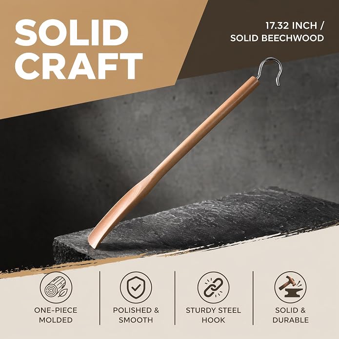 17.3" Innovative Shoe Horn with Boot Hooks, Multi-functional, Perfect Gifts for Seniors, Men, Women, Kids