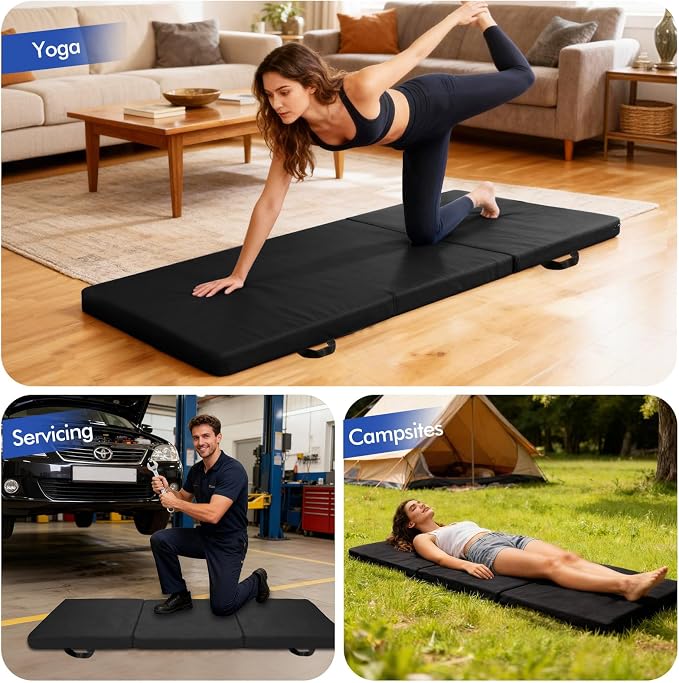 JZHLLA Foldable Fall Protection Mat for Elderly Blue Waterproof Non Slip Floor Mats with High-Resilience Foam 72 * 24 * 2 Inch Bedside Floor Mats for Elderly, Handicap, Senior(Black)