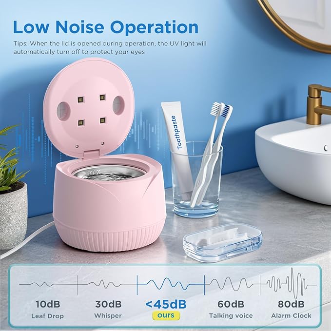 Dental Ultrasonic Retainer Cleaner Machine - Dental Cleaning Pod for Denture, Mouth Guard, Aligner, Night Guard, Braces, Toothbrush Heads, Jewelry, 45kHz Retainer Cleaner with Digital Timer & 200ML