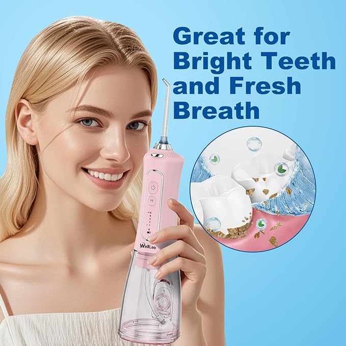 Water Flossers for Teeth, 300ML Cordless Oral Irrigator Rechargeable Dental Flosser Picks with 5 Modes 5 Jet Tips,IPX7 Waterproof Teeth Cleaner for Braces Gum Care, Home Travel Use