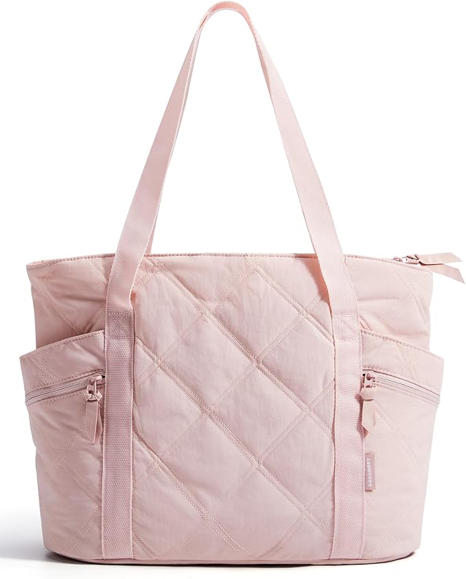 BAGSMART Crush Tote Bag for Women, 20L Puffer Work Tote with Zipper | Quilted Nurse Hospital Bag For Travel College Gym