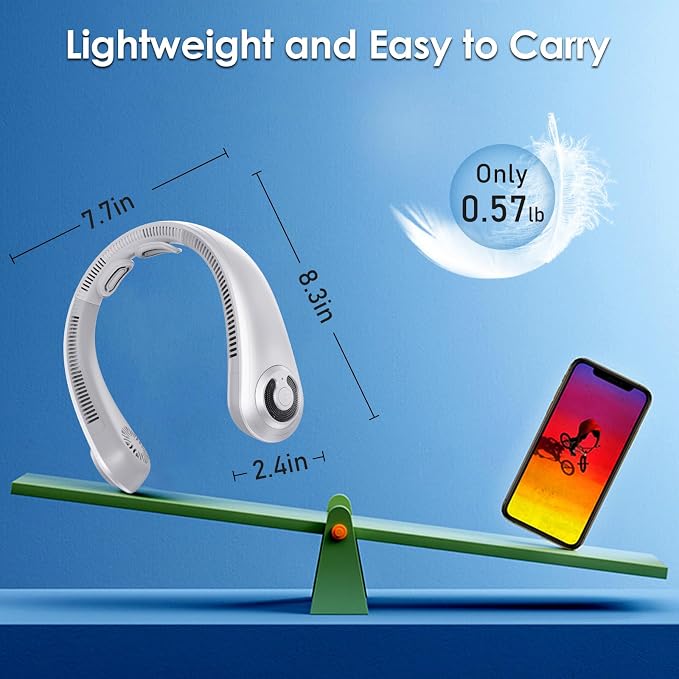 Portable Lightweight Neck Fan with Neck Support, Birthday Gifts for Men Women Dad Mom, Rechargeable Personal Wearable Cooling Neck Fans for Hot Flashes, Disneyland, Travel, Camping Essentials