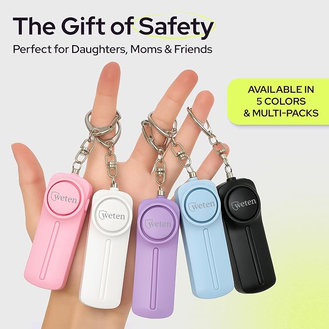 Weten Personal Safety Alarm Keychain for Women, Blue | 130dB Siren, LED Light, Panic Pin, Self-Defense Device, Emergency Whistle Alternative for College, Travel, and Night Walk