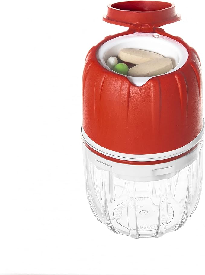 MAXGRIND Pill Crusher and Pill Grinder, Pill Crusher for Small or Large Pills and Vitamins to Fine Powder, Pill Pulverizer Grinder, Medicine Grinder with Medicine Cup, Pill Storage (Red)