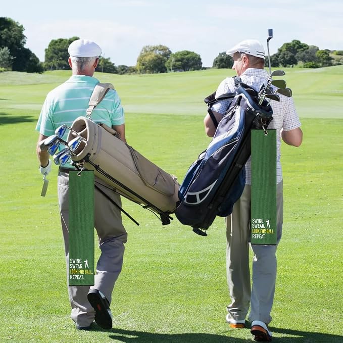 Swing Swear Look for Embroidered Green Golf Towel, Funny Towels for Golf Bags with Clip, Retirement Birthday Gifts for Grandpa Grandma Dad Golfer GolfLover, Golf Accessories for Men Women