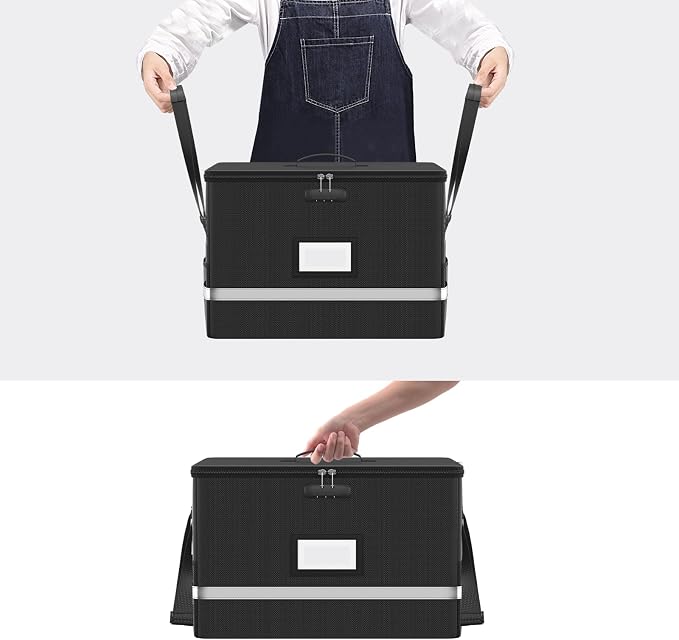Fireproof File Box with Lock, 5200℉ Document Organizer, Black | Suitable for Letter Size Hanging Folders, Reflective Strip for Fast Find,Foldable Home Office Protection,16.6"x12.6"x10.2"