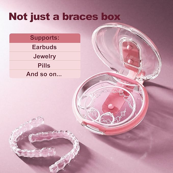 Retainer Case - mouth guard and Orthodontic Aligner Case, Adjustable air holes, Fashion, Multifunctional Portable Box - Sakura Pink