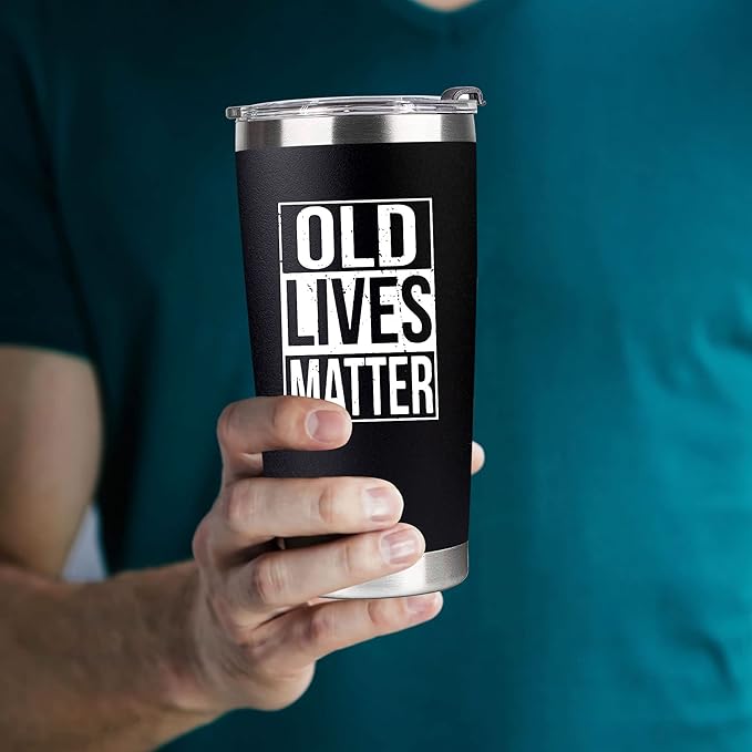 Gag Christmas Gifts for Men, Dad from Daughter, Son - 30th, 40th, 50th and 60th Birthday Gifts for Men, Grandpa - Funny Old Man Gift, Old Lives Matter Tumbler 20oz