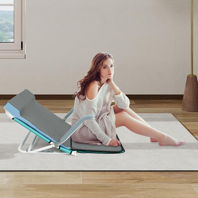 Adjustable Bed Backrest, Portable Folding Backrest for Elderly Patient Care, 20-75° Adjustable Lifting Back Support with 198 lbs Weight Capacity (Lake Blue)