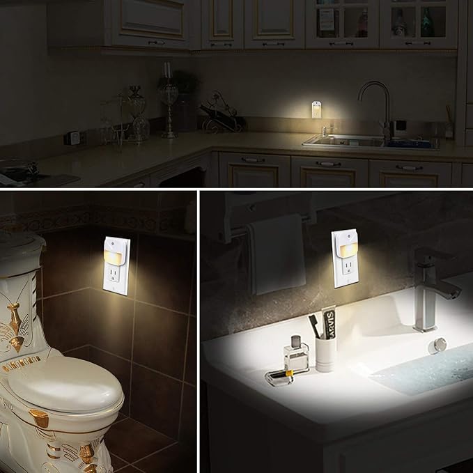 LED Night Light Plug in with Dusk to Dawn Sensor, Auto On Off Nightlight for Bedroom Bathroom Hallway Stairs Kitchen, Warm White Glow, Energy Efficient, Safe for Kids Elderly, 6 Pack