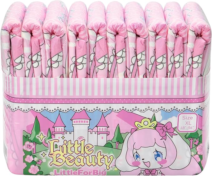 Littleforbig Adjustable Hook-and-Loop Fastener Closure Adult Printed Cloth Back Diaper 10 Pieces - Little Beauty (X-Large 48"-56")