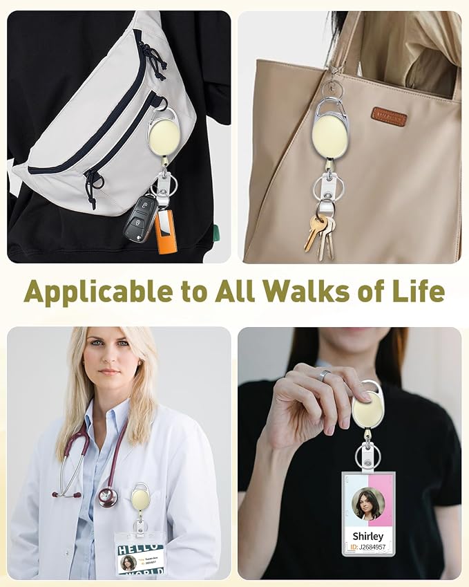 Uniclife 2 Pack Retractable Keychain, Retractable Badge Reel, Heavy Duty Badge Holder Clip for Keys and ID Card, Key Chain Extender with Carabiner Belt Clip and Key Ring, Light Yellow