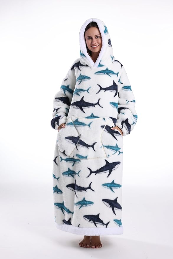 Blanket Hoodie, Long Hooded Blanket Sweatshirt as Birthday Gifts for Women Men, Long Wearable Blanket for Women Men.