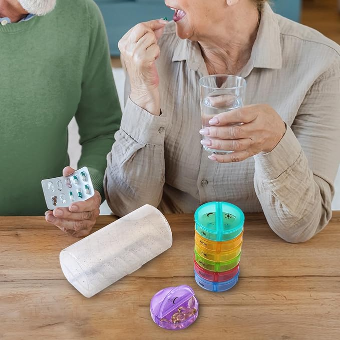 Sukuos Large Weekly Pill Organizer 2 Times a Day, Daily Pill Box 7 Day Easy to Open with Double Protection, AM PM Pill Case for Medicine/Vitamin/Fish Oil/Supplements (Glitter Clear)