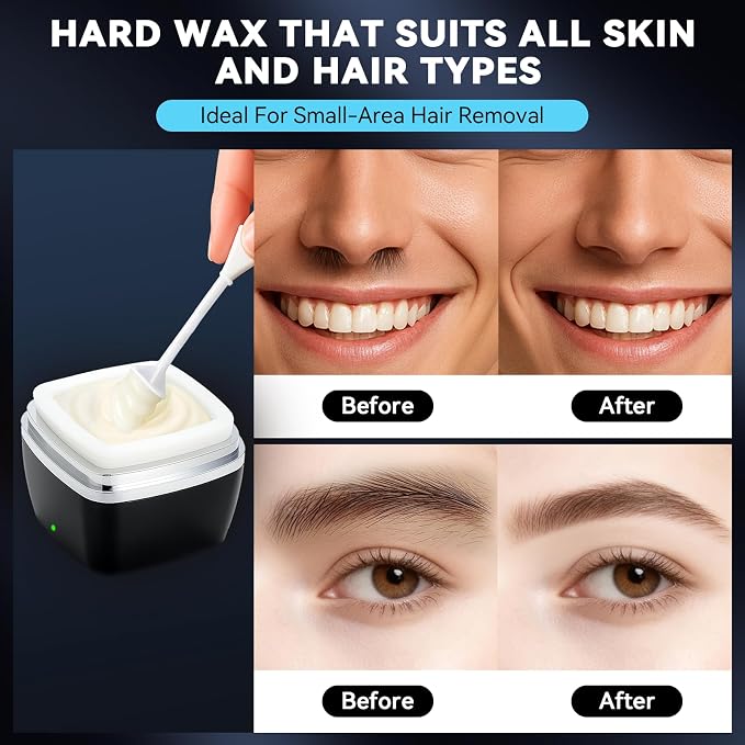 Nose Wax Kit - Portable Ear Nose Hair Waxing Kit for Men and Women with 100g Wax Beans, 40 Nose Hair Sticks, 10 Applicators, 10 Mustache & 10 Ear Protectors, Wax Warmer Kit for Hair Removal - White