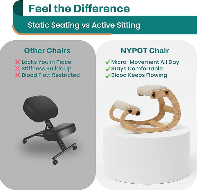 NYPOT Ergonomic Kneeling Chair with Adjustable Seats - Knee Chair for Posture Correction & Kneel Rocking Stool for Desk - Back Pain Relief for Home and Office, Supports 250 pounds - 5 Years Warranty