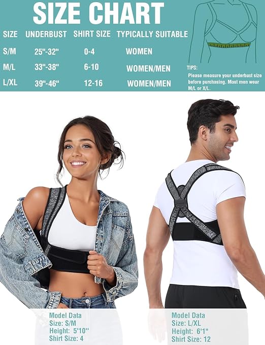 Posture Corrector, BI-Strap System Back Brace | Three Wearing Modes, Bamboo Fiber Lining, Adjustable Support