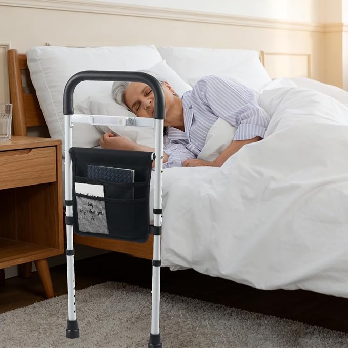 Panta Bed Rails for Elderly Adults Safety, Adjustable Bed Assist Rails for Seniors with Motion Light, Bed Side Rails with Support Legs and Storage Pocket, Portable Bed Cane (Black) | ASTM F3186-17, motion light, support legs, storage pocket, portable b...