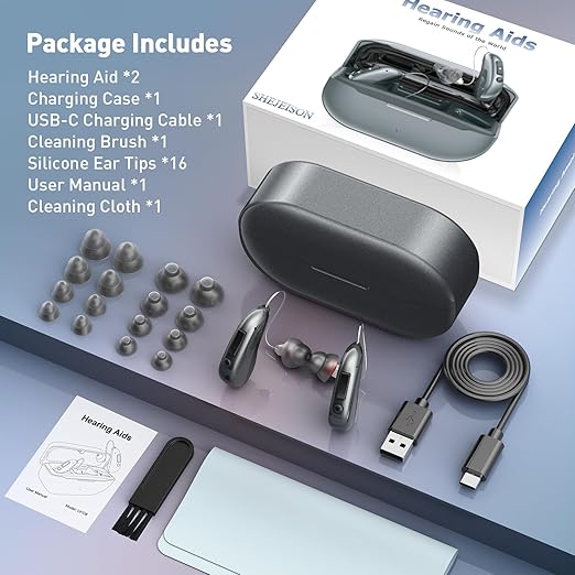 Hearing Aids, Hearing Aids for Seniors with Moderate Hearing Loss, 16 Channel Rechargeable Hearing Amplifiers with Noise Cancelling, Five Levels of Volume Adjustment, Clear Sound and Easy to Use