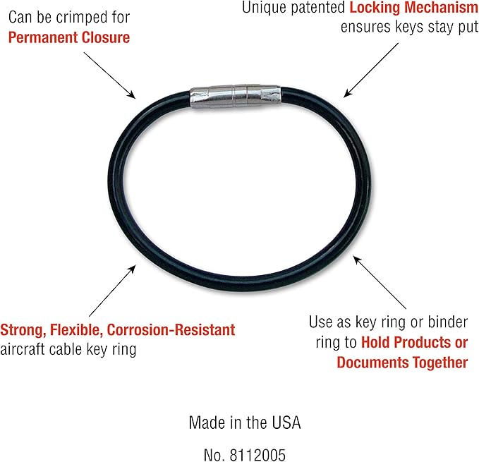 Lucky Line 5” Twisty Lock Key Ring, Flexible Nylon Coated Steel Wire Loop, Corrosion-Resistant and Durable, 5 Pack, Assorted Colors (8110005)