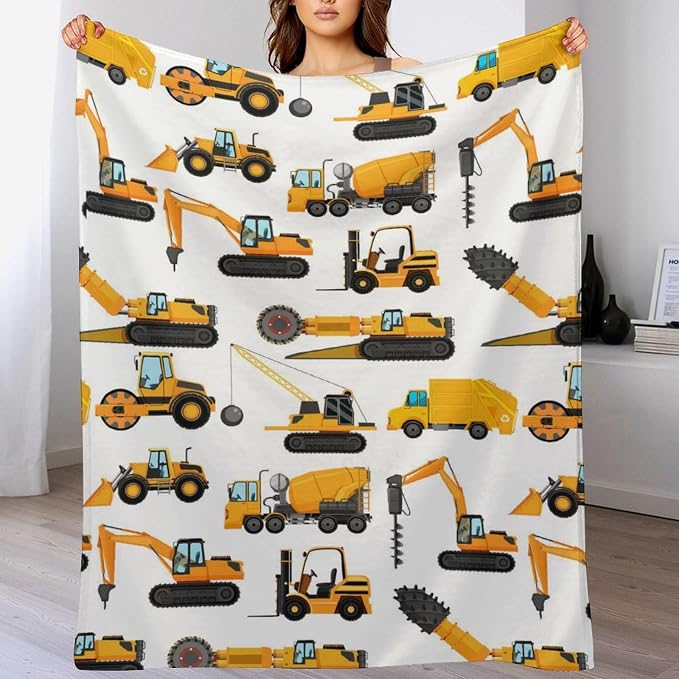 Excavators Construction Blanket Gifts for Yellow Trucks Lover 80 x 60 Inch for Adult,Construction Excavators Fannel Fleece Throw Blanket Super Soft Throws Blanket for Bed Couch Sofa