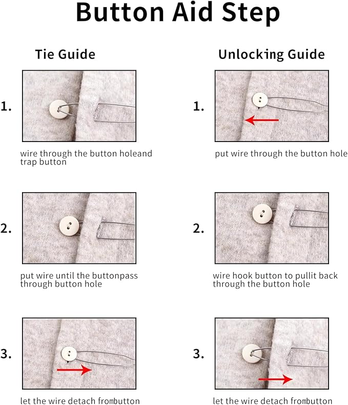 3-Pack Button Hook Tool for Seniors & Arthritis Sufferers | Button Hook Tool with heavy-duty steel loop, one-handed button assist for seniors & arthritis, on shirts/pants/dresses