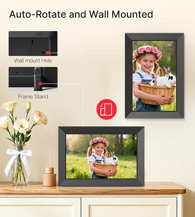 BIGASUO Digital Picture Frame, 10.1" Frameo Digital Frame WiFi with 32GB Memory, 1280x800 IPS Touch Screen, Send Photos/Videos from Your Phone Anywhere, Photo Gifts for Parents and Grandparents 4 Pack