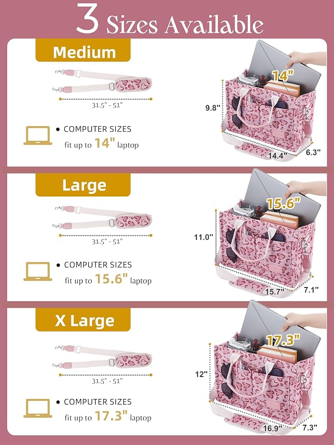 FIORETTO Canvas Tote Bag for Women with Zipper Closure & Individual Compartments for Work College for Teacher & Nurse
