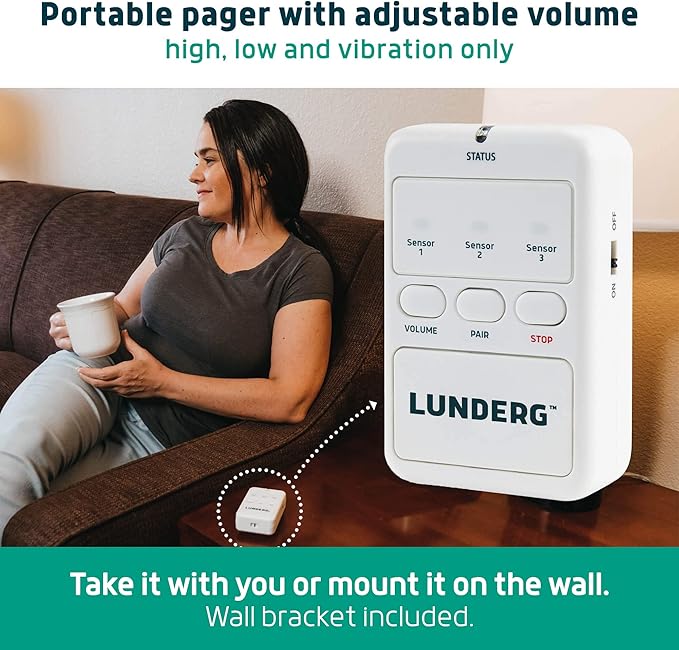 Lunderg Bed Alarm for Elderly Adults - Wireless Sensor Pad (10” x 30”) & Pager - Bed Alarms and Fall Prevention for Elderly and Dementia Patients