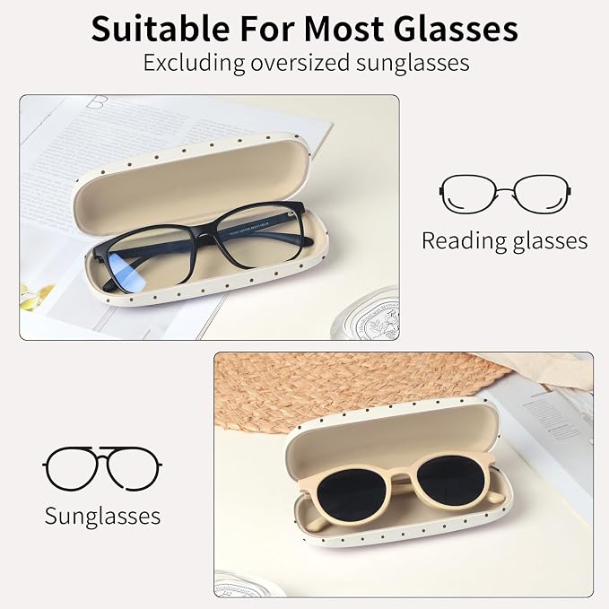 Glasses Case Hard Shell, Cute Sunglasses Case for Women Leather Protective Case for Eyeglass with Cleaning Cloth