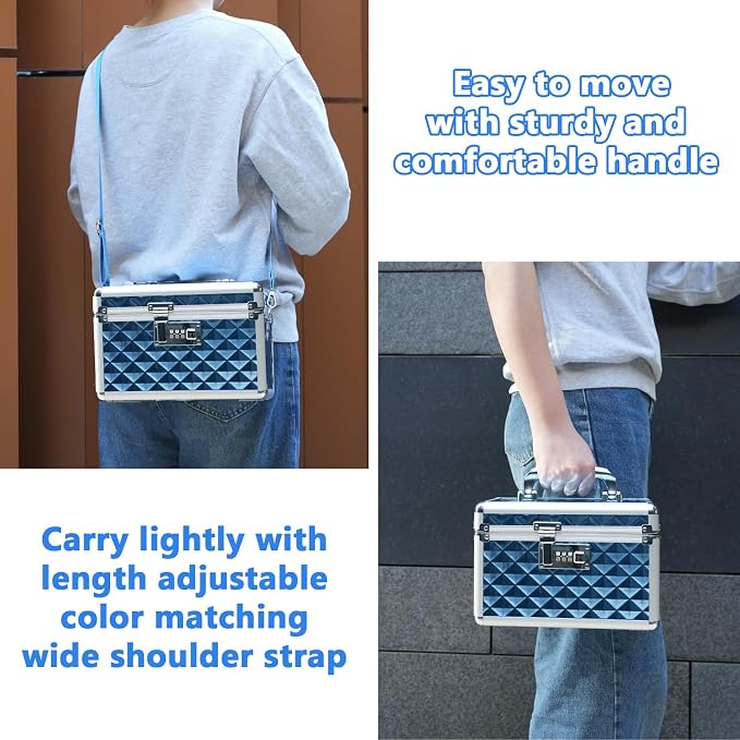Storage Lock Box with Combination Lock, Lockable Medicine Storage Box, Empty First Aid Box, Security Lock Box, Multipurpose Locking Box for Home and Outdoor Use (Blue, Small)