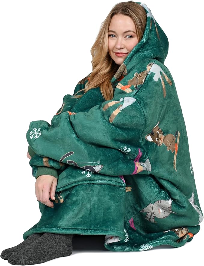 Catalonia Oversized Blanket Hoodie Sweatshirt, Wearable Sherpa Lounging Pullover for Adults Women Men