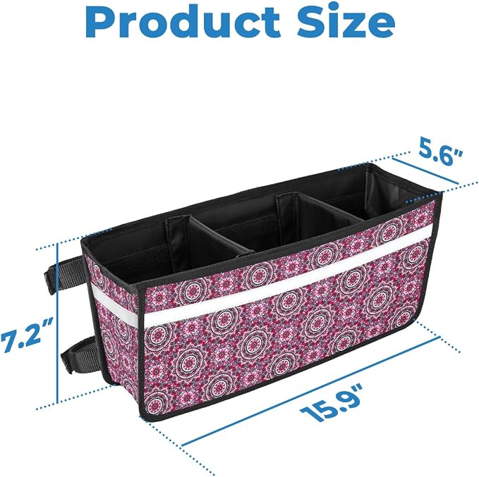 JOYTUTUS Walker Basket for Seniors, Basket for Walkers with Cup Holder, with Two Split Board, Foldable Walker Storage Bag, for Family and Friends, Purple Floral (Not Fit Rollator Walkers)