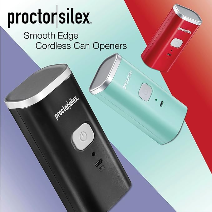 Proctor Silex Automatic Electric Can Opener, Hands Free Cordless Operation & USB Rechargeable, Self-Aligning, Cut Smooth Touch Lid Edges, Compact and Easy to Store, Mint