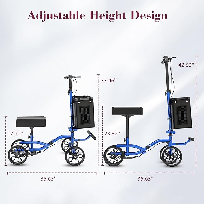 Lightweight Knee Scooter Crutch Alternative, Foldable & Adjustable Knee Scooter for Adults for Foot Surgery, Steerable Knee Walker with Detachable Storage Basket, Includes DIY Stickers-Blue