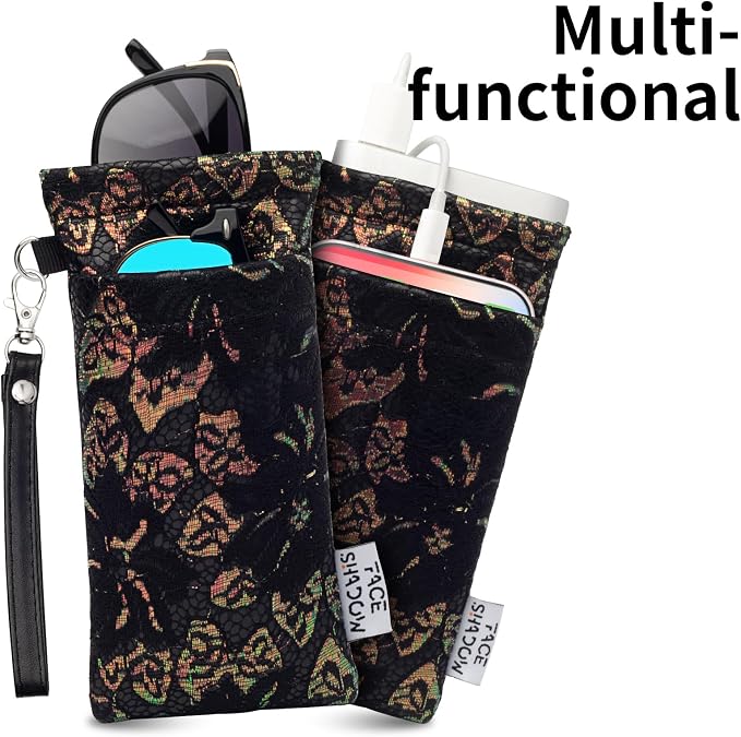 Face Shadow Double Glasses Case Soft Eyeglass Case For Women Men Squeeze Top Sunglasses Case With Cleaning Cloth
