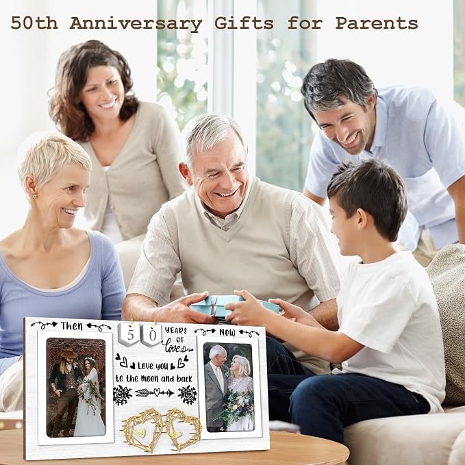 Then & Now Anniversary Picture Frame for Couple - 1-99 Years Wedding Picture Frame,Engagement Bridal Shower Gifts for Couples Wooden Photo Frame Holds Two 4x6 Photos-White