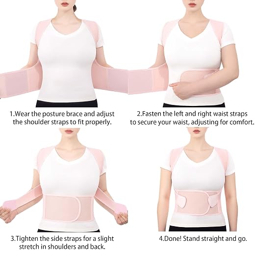 Back Brace Posture Corrector for Women and Men Upgraded Dynamic Traction Correction System Adjustable Shoulder Support Straightener Helps Reduce Upper Lower Back Pain Suitable for Hump Scoliosis Pink Medium
