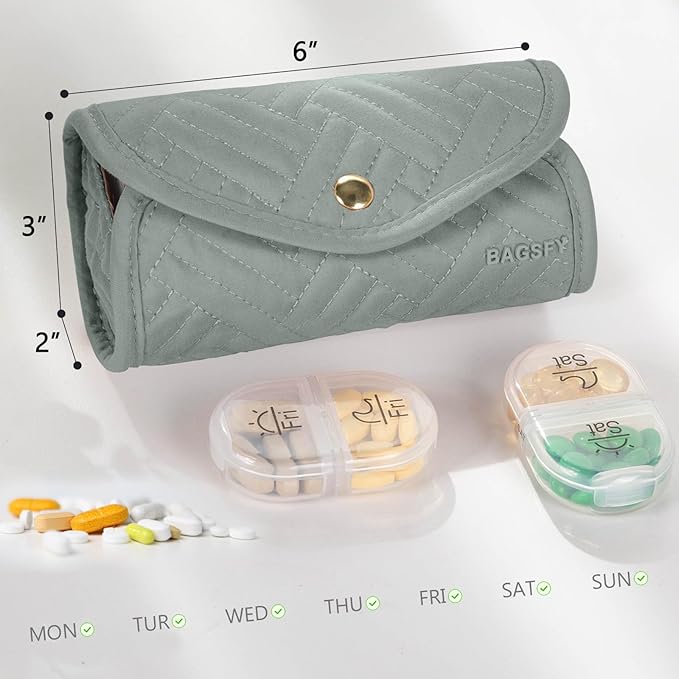 BAGSFY Weekly Pill Organizer 2 Times a Day in a Cute Fabric Pill Case, Medicine Bag, AM PM Pill Box 7 Day, Portable Medication Travel Case for Pills, Vitamins, Fish Oils, Supplements.