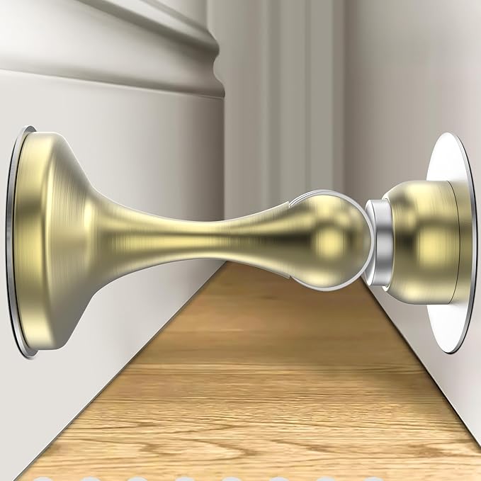 Crosize Magnetic Door Stoppers 8 Pack, Stainless Steel Door Stops for Wall and Floor Mounting, Gate Stops, No Drilling Metal Doorstops with Adhesive Tapes, Gold
