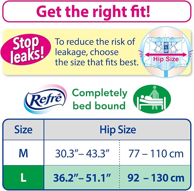Refré X-Tab Briefs - Unisex Protective Underwear - Disposable Tabbed Incontinence Pants - Ultra Absorbent & Odor Control Adult Diapers with Stick Again Fasten Tabs - Large (Hip 36.2"-51.1") - 13 Ct