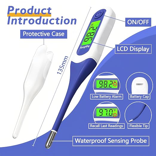 Digital Thermometer for Adults, Kids & Babies, 8-Second Fast Reading Oral Thermometer with Fever Alarm, Waterproof Baby Thermometer for Oral Rectal Underarm, 3-Color Backlit LCD,Storage Case Included