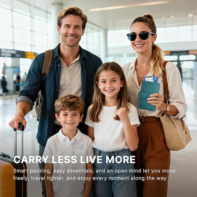 ALLIVE Family Passport Holder for Women & Men, RFID Blocking Passport Wallet with AirTag Slot, Genuine Leather Passport Cover Family Travel Gift & Airport Essentials (Lake Blue)