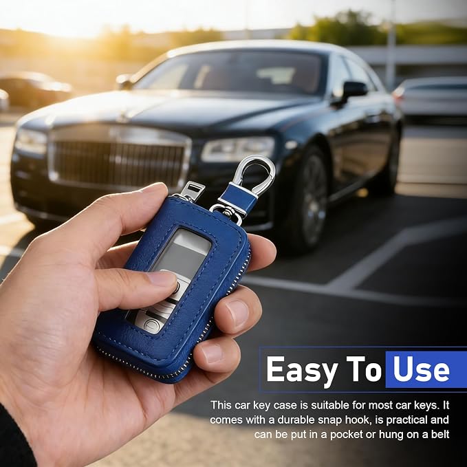 1PC Car Key Fob Case, Leather Car Key Holder for Purse, Automotive Smart Key fob Holder with Hook, for Remote Key Fob