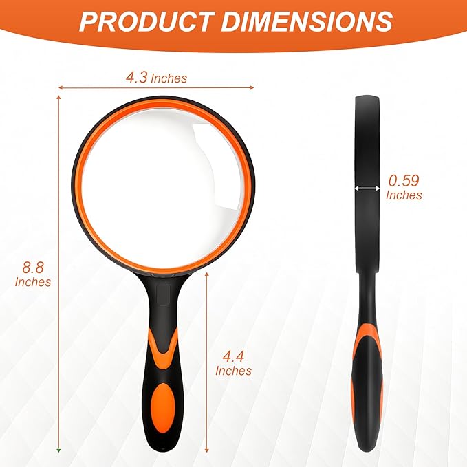 5X Magnifying Glass, 100MM Handheld Reading Magnifier with Non-Slip Soft Handle for Seniors, Book, Newspaper Reading, and Kids Nature Hobby Exploration (Orange)