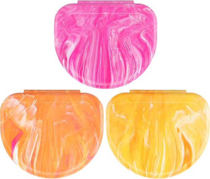 Practicon Marble Retainer Cases, Orthodontic Aligner Case, Mouth Guard Holder (3 Pack) (Sunset)