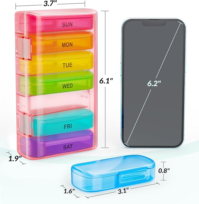 ZIKEE 7 Packs Extra Large Pill Organizer, Portable Pill Box 7 Day for Pocket, Purse, Weekly Pill Case with Dual-Protection Design, Pill Container for Medication, Vitamin, Fish Oil, Supplement, Pink