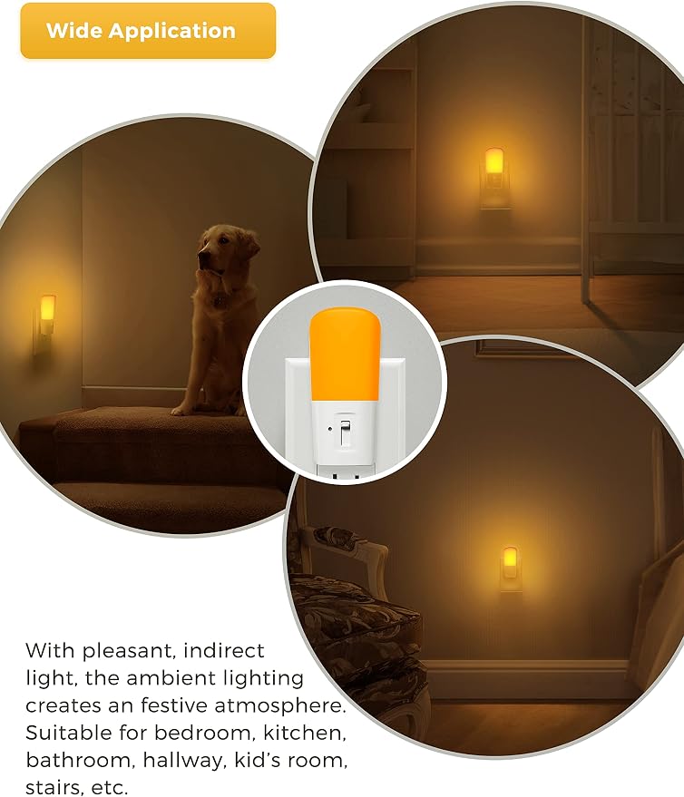 L LOHAS LED Amber Night Light, Dimmable Plug in Yellow Night Light | Dusk to Dawn Sensor, Kids Night Lights for Bedroom, 5-80LM Suit for Nursery, Hallway, Stairway,Bedroom, Bathroom, 2Pack
