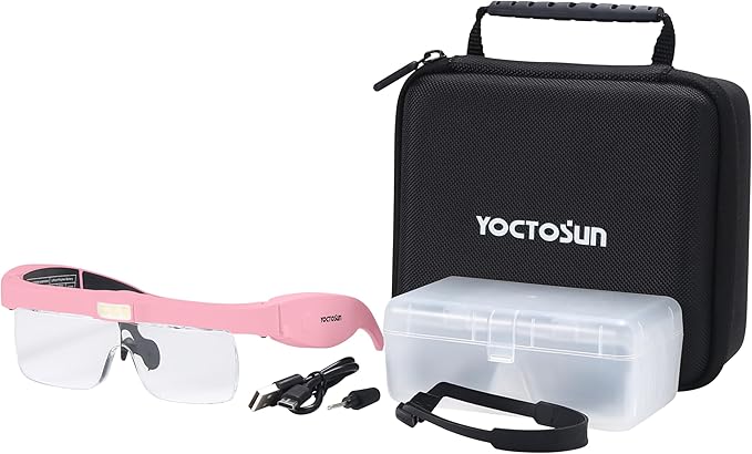 YOCTOSUN Magnifying Glasses with 3 LED Lights, Storage Case, Head Strap and 5 Detachable Lenses 0.75X,1.25X,2.0X,3.0X 4.0X, Magnifying Headset for Close Work, Jewelry, Hobby